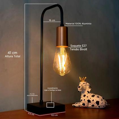 Imagem de Kit 2 Abajur Luminária de Mesa Curvado alumínio Bivolt Preto de Cobre Para Sala, Quarto, Cabeceira de Cama, Escritório