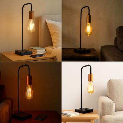 Imagem de Kit 2 Abajur Luminária de Mesa Curvado alumínio Bivolt Preto de Cobre Para Sala, Quarto, Cabeceira de Cama, Escritório