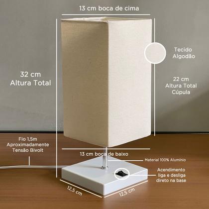 Imagem de Kit 2 Abajur Luminária de Mesa Quadrado Com Interruptor e Com Cúpula Para Sala, Quarto e Cabeceira de cama, Corredor, Escritorio