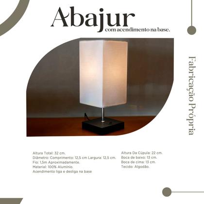 Imagem de Kit 2 Abajur Luminária De Mesa Quadrado de MDF Com Interruptor Com Cúpula Para Cabeceira, Sala ou Escritório, cama ou Quarto, corredor sala