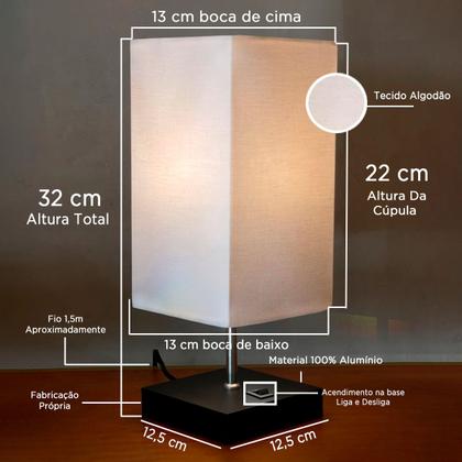 Imagem de Kit 2 Abajur Luminária De Mesa Quadrado de MDF Com Interruptor Com Cúpula Para Cabeceira, Sala ou Escritório, cama ou Quarto, corredor sala