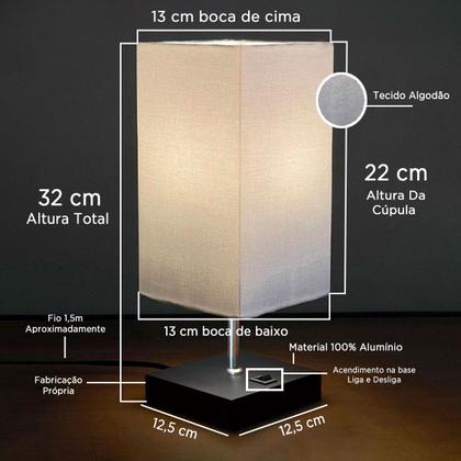 Imagem de Kit 2 Abajur Luminária De Mesa Quadrado de MDF Com Interruptor Com Cúpula Para Cabeceira, Sala ou Escritório, cama ou Quarto, corredor sala