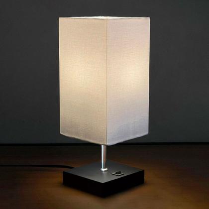 Imagem de Kit 2 Abajur Luminária De Mesa Quadrado de MDF Com Interruptor Com Cúpula Para Cabeceira, Sala ou Escritório, cama ou Quarto, corredor sala