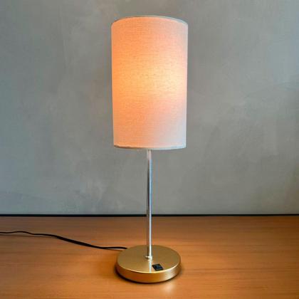 Imagem de Kit 2 Abajur Luminaria de Mesa Redondo Dourado Com Interruptor Com Cúpula Ref 82 Para Cabeceira Cama, Quarto ou Sala