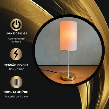 Imagem de Kit 2 Abajur Luminaria de Mesa Redondo Dourado Com Interruptor Com Cúpula Ref 82 Para Cabeceira Cama, Quarto ou Sala