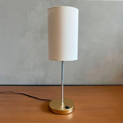 Imagem de Kit 2 Abajur Luminaria de Mesa Redondo Dourado Com Interruptor Com Cúpula Ref 82 Para Cabeceira Cama, Quarto ou Sala