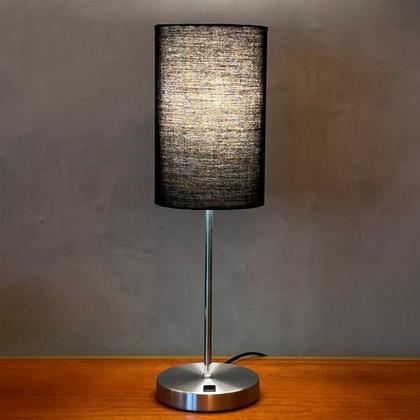 Imagem de Kit 2 Abajur luminária de Mesa Redondo Escovado Com Interruptor Com Cúpula Para Sala ou Quarto, Cabeceira de Cama, Escritório