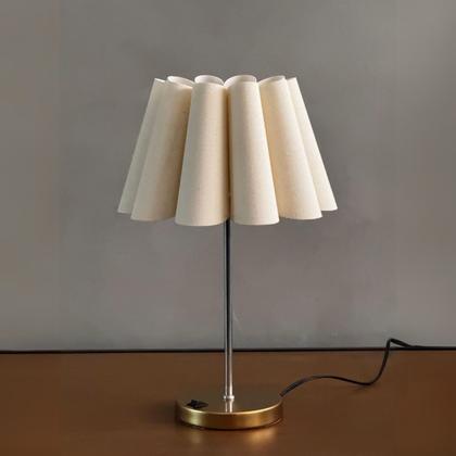 Imagem de Kit 2 Abajur Luminária de Mesa Redondo Pétala com Interruptor Com Cúpula bege P Sala, Quarto, Cabeceira Cama, Escritório