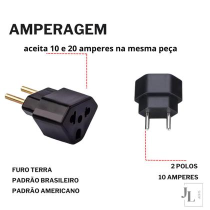 Imagem de Kit 2 Adaptador De Tomada Padrão Novo E Antigo Universal 10 E 20 Amperes