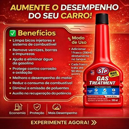 Imagem de Kit 2 Aditivo STP Gas Treatment 200ml  Tratamento para Gasolina Limpa Bicos e Sistema de Combustível