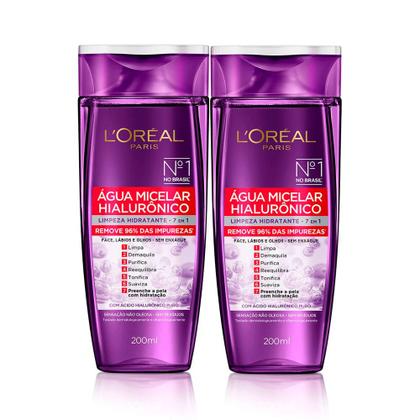 Imagem de Kit 2 Água Micelar com Hialurônico L'Oréal Limpeza Hidratante 7 em 1 200ml