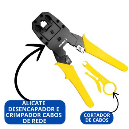 Imagem de Kit 2 Alicate de Crimpar Cortar Decapar 3 em1 e Cortador Fio Cabo De Rede Internet Profissional