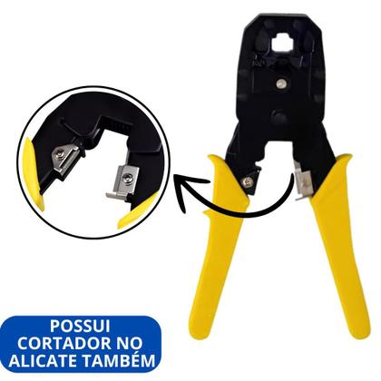Imagem de Kit 2 Alicate de Crimpar Cortar Decapar 3 em1 e Cortador Fio Cabo De Rede Internet Profissional