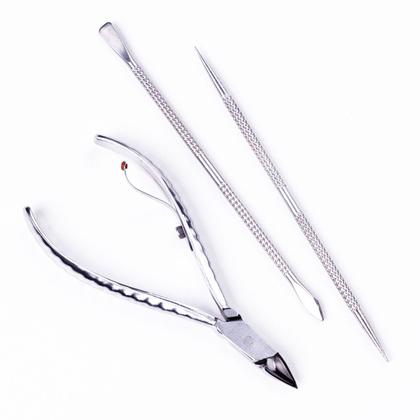 Imagem de Kit 2 Alicates de Cutícula com Espátula e Palito 778-EP Inox Mundial