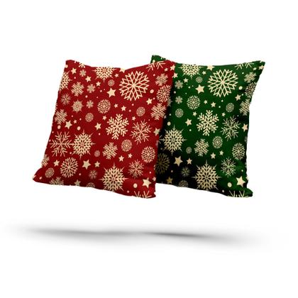 Imagem de Kit 2 Almofadas Com Enchimento Natalina Flocos de Neve Verde e Vermelho
