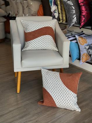 Imagem de Kit 2 Almofadas Linho Bouclé Terracota Com Renda Clara 45x45