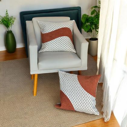 Imagem de Kit 2 Almofadas Linho Bouclé Terracota Com Renda Clara 45x45