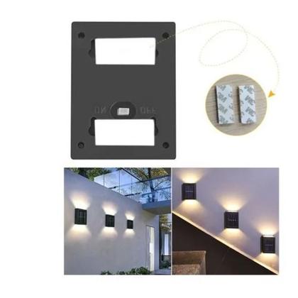 Imagem de Kit 2 Arandela Solar Slim 2 Focos Luminária Parede À Prova D Água Luz Branco Quente IP65 Ambiente externo jardim deck quintal