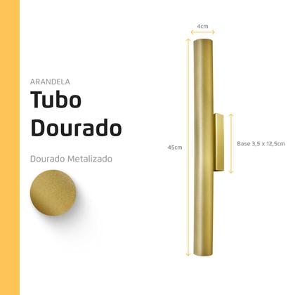 Imagem de Kit 2 Arandela Tubo Cilindro Aluminio Dourado 40cm + Lâmpada Led Branco Neutro