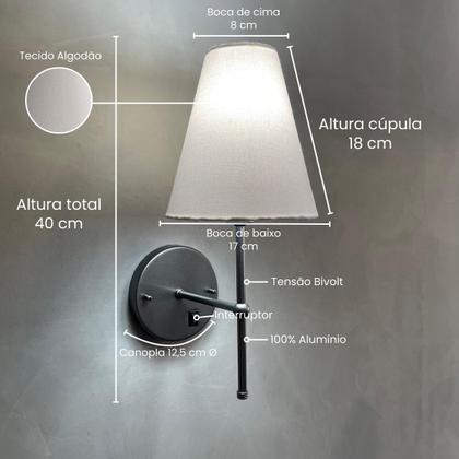 Imagem de Kit 2 Arandelas De Parede Clássica Chumbo Com Interruptor Com Cúpula Ref 05 Lâmpada Branco Frio