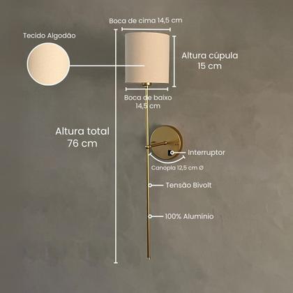 Imagem de Kit 2 Arandelas De Parede Clássica com Interruptor alumínio Com Interruptor e Cúpula Ref 83 Com Lâmpada Branco quente