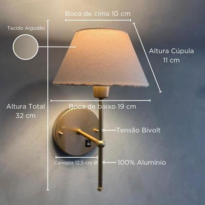 Imagem de Kit 2 Arandelas De Parede clássica Com Interruptor e Cúpula Ref 16 Para Cabeceira de Cama, Quarto, Sala, Casa, Lavabo