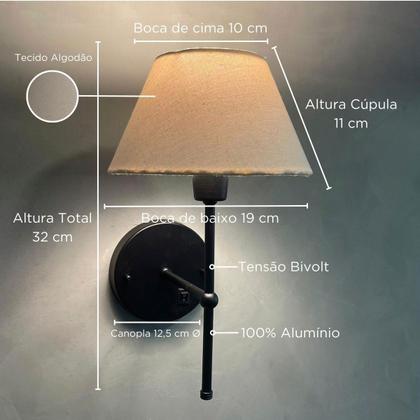 Imagem de Kit 2 Arandelas De Parede clássica Com Interruptor e Cúpula Ref 16 Para Cabeceira de Cama, Quarto, Sala, Casa, Lavabo