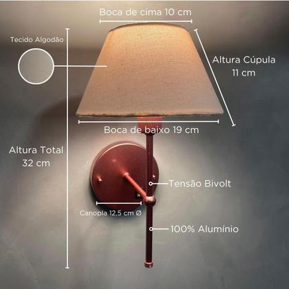 Imagem de Kit 2 Arandelas De Parede clássica Com Interruptor e Cúpula Ref 16 Para Cabeceira de Cama, Quarto, Sala, Casa, Lavabo