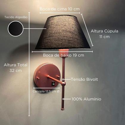 Imagem de Kit 2 Arandelas De Parede clássica Com Interruptor e Cúpula Ref 16 Para Cabeceira de Cama, Quarto, Sala, Casa, Lavabo