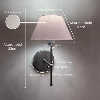 Imagem de Kit 2 Arandelas De Parede Clássica de Alumínio com Interruptor com cúpula Ref 16 com Lâmpada branco frio