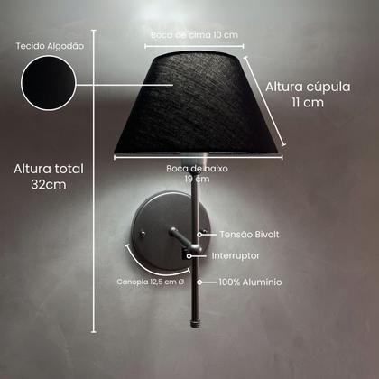 Imagem de Kit 2 Arandelas De Parede Clássica de Alumínio com Interruptor com cúpula Ref 16 com Lâmpada branco frio