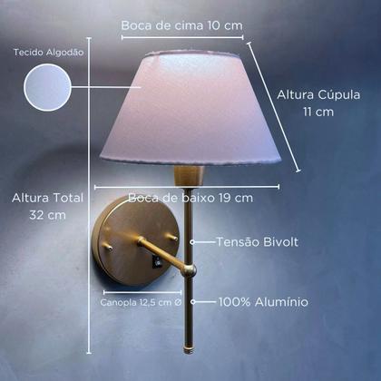 Imagem de Kit 2 Arandelas De Parede Clássica de Alumínio com Interruptor com cúpula Ref 16 com Lâmpada branco frio