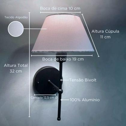Imagem de Kit 2 Arandelas De Parede Clássica de Alumínio com Interruptor com cúpula Ref 16 com Lâmpada branco frio