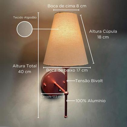Imagem de Kit 2 Arandelas de Parede Clássica Decorativa Sala, Quarto e Cabeceira e Cama, Corredor Com Interruptor e Cúpula Ref 05