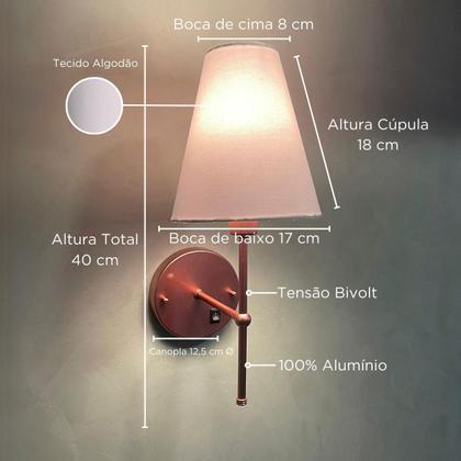 Imagem de Kit 2 Arandelas de Parede Clássica Decorativa Sala, Quarto e Cabeceira e Cama, Corredor Com Interruptor e Cúpula Ref 05