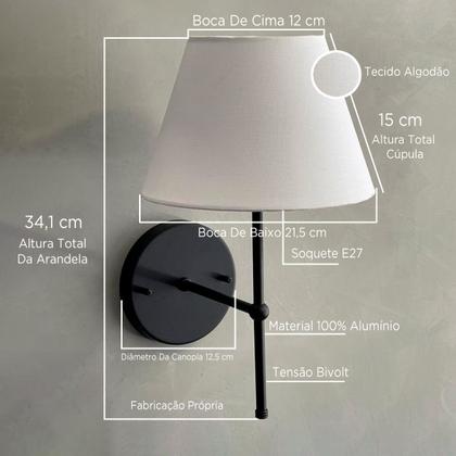 Imagem de Kit 2 Arandelas de Parede Clássica interna Alumínio Com Cúpula Ref 19 iluminação Casa Corredor, Quarto, Sala, Cabeceira de Cama, Banheiro