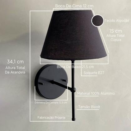 Imagem de Kit 2 Arandelas de Parede Clássica interna Alumínio Com Cúpula Ref 19 iluminação Casa Corredor, Quarto, Sala, Cabeceira de Cama, Banheiro