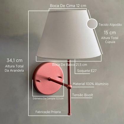 Imagem de Kit 2 Arandelas de Parede Clássica interna Alumínio Com Cúpula Ref 19 iluminação Casa Corredor, Quarto, Sala, Cabeceira de Cama, Banheiro