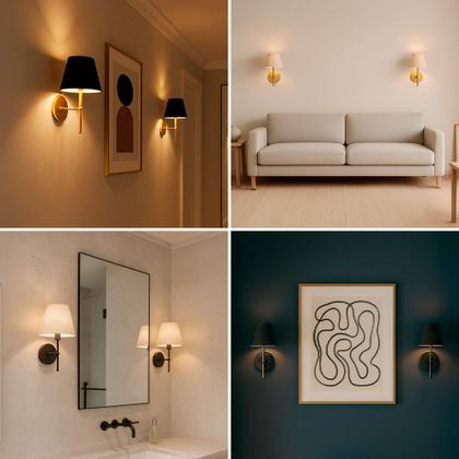 Imagem de Kit 2 Arandelas luminaria de Parede Alumínio bivolt Com Cúpula tecido algodão Ref 19