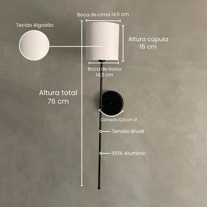 Imagem de Kit 2 Arandelas luminária de Parede alumínio e bivolt com Cúpula Ref 83 com Lâmpada branco frio