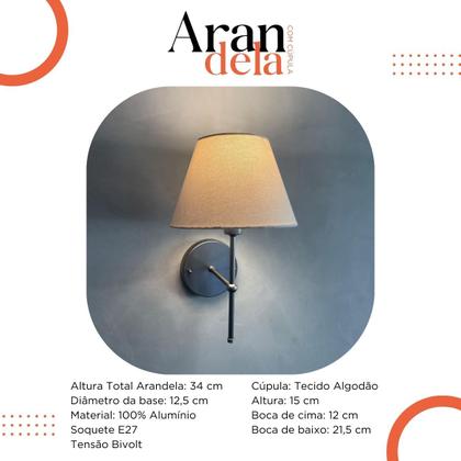 Imagem de Kit 2 Arandelas luminária De Parede Clássica de alumínio Com Cúpula Tecido Algodão Ref 19 Para Sala, cabeceira de cama, Quarto Corredor