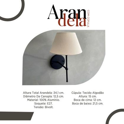 Imagem de Kit 2 Arandelas luminária De Parede Clássica de alumínio Com Cúpula Tecido Algodão Ref 19 Para Sala, cabeceira de cama, Quarto Corredor