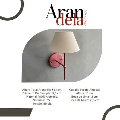 Imagem de Kit 2 Arandelas luminária De Parede Clássica de alumínio Com Cúpula Tecido Algodão Ref 19 Para Sala, cabeceira de cama, Quarto Corredor