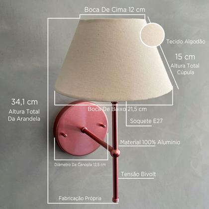Imagem de Kit 2 Arandelas luminária De Parede Clássica de alumínio Com Cúpula Tecido Algodão Ref 19 Para Sala, cabeceira de cama, Quarto Corredor