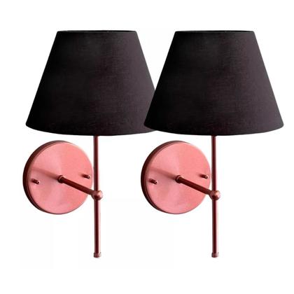 Imagem de Kit 2 Arandelas luminária De Parede Clássica de alumínio Com Cúpula Tecido Algodão Ref 19 Para Sala, cabeceira de cama, Quarto Corredor