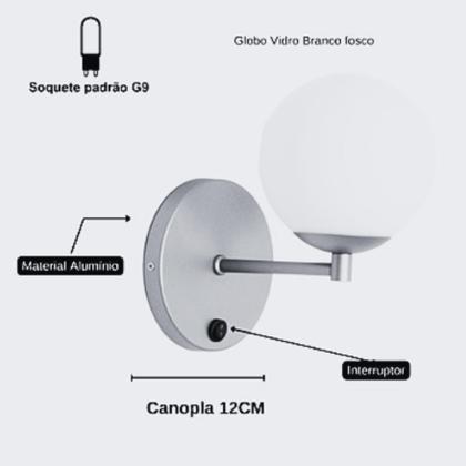 Imagem de Kit 2 Arandelas Parede Interna c/ Interruptor Preto + Led