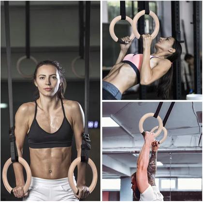 Imagem de Kit 2 Argolas De Suspensão Olímpica Madeira Academia Fitness