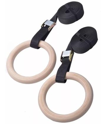 Imagem de Kit 2 Argolas De Suspensão Olímpica Madeira Academia Fitness