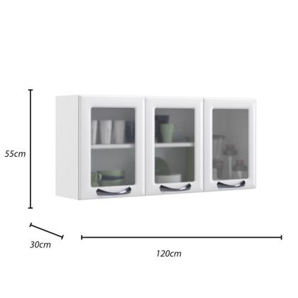 Imagem de Kit 2 Armários Aéreos Multiuso Itatiaia Aço 3 Portas Com Vidro New Premium Cozinha e Área de Serviço Branco Neve