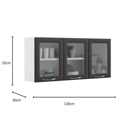Imagem de Kit 2 Armários Aéreos Multiuso Itatiaia Aço 3 Portas Com Vidro New Premium Cozinha e Área de Serviço Grafite